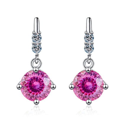 Colored Round Moissanite Stud Earrings in 925 Sterling Silver