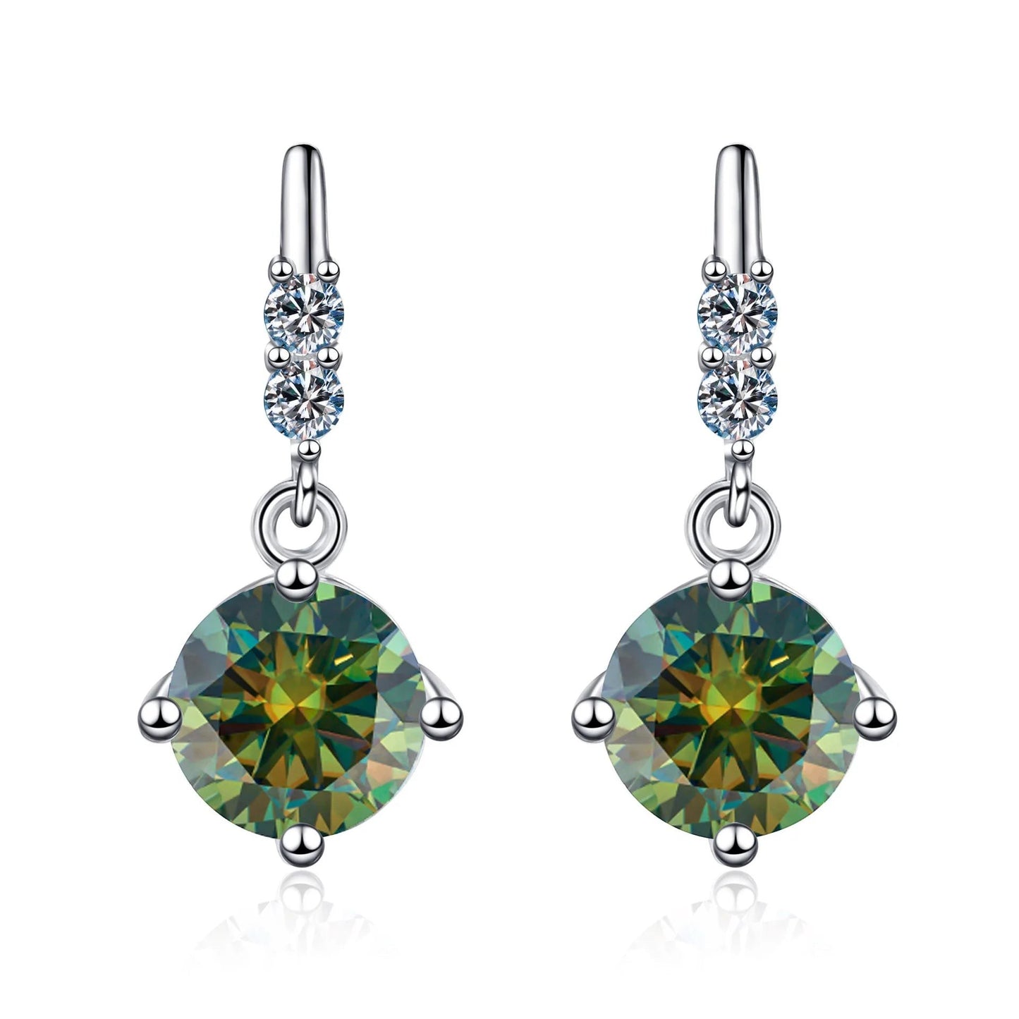 Colored Round Moissanite Stud Earrings in 925 Sterling Silver