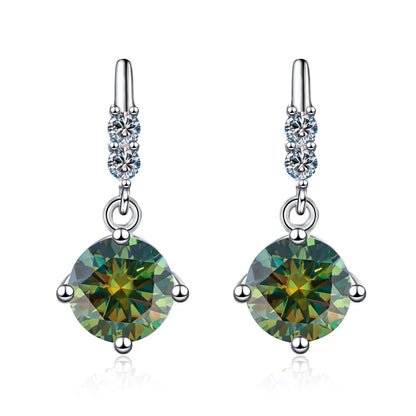 Colored Round Moissanite Stud Earrings in 925 Sterling Silver