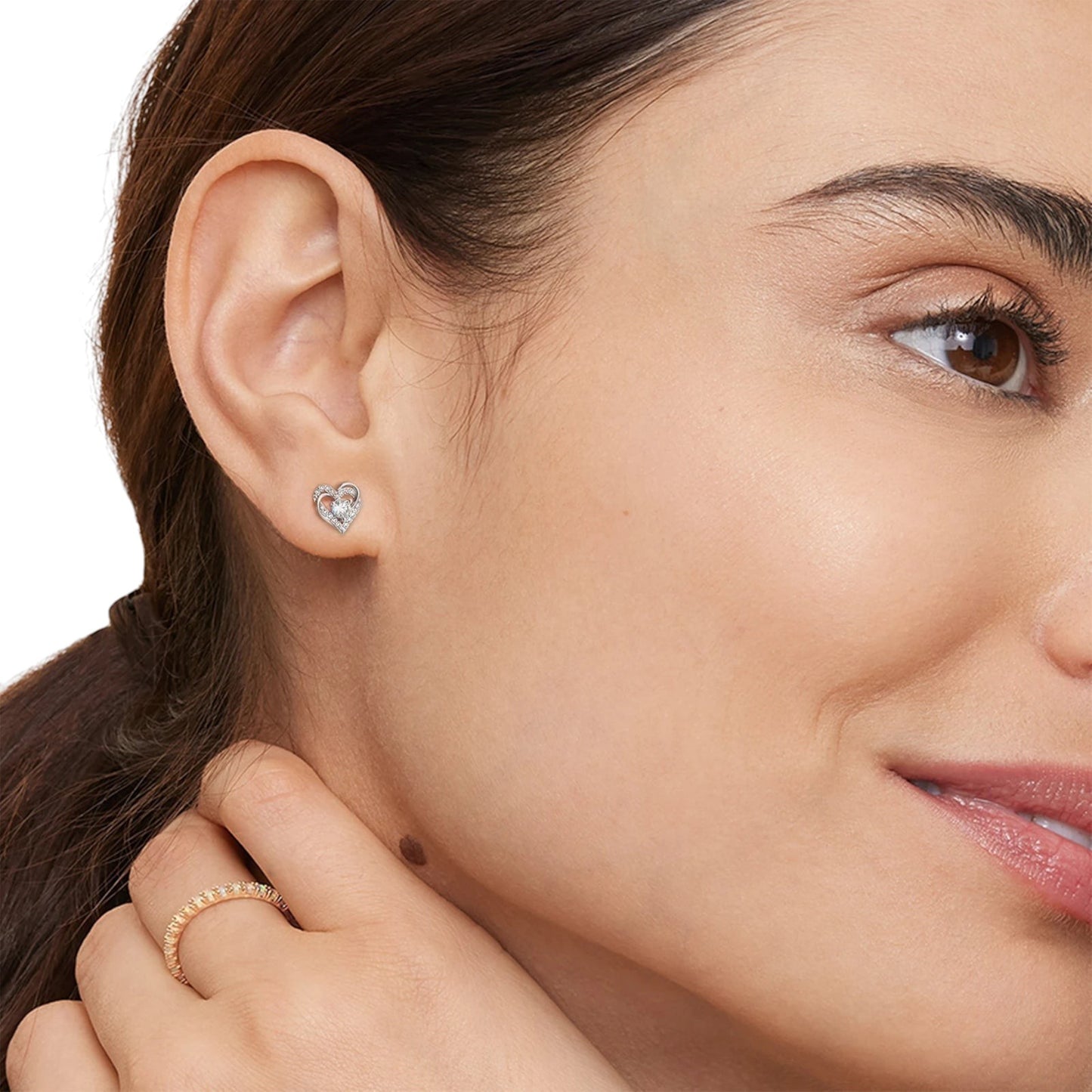 Twist Heart Moissanite Stud Earrings in 925 Sterling Silver