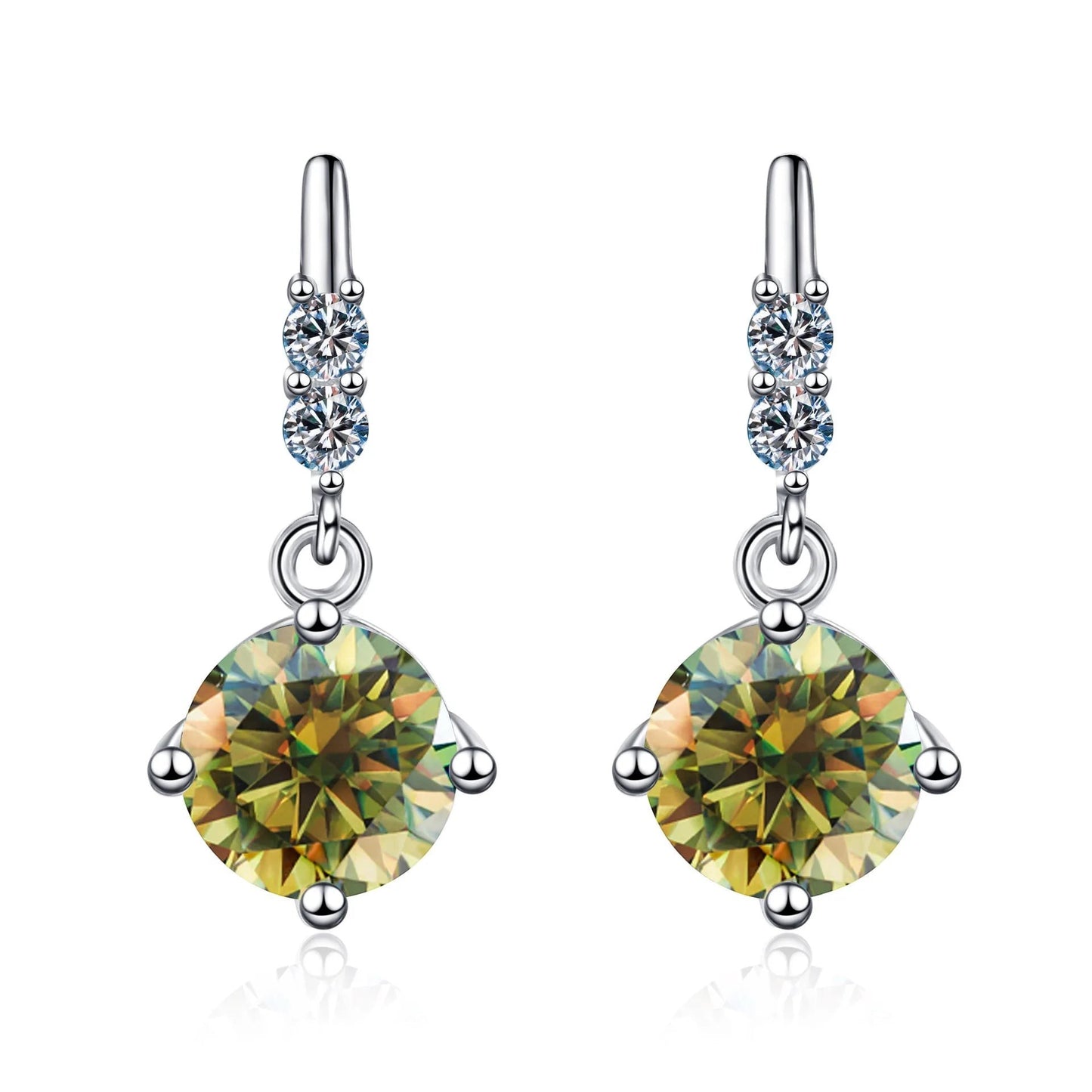 Colored Round Moissanite Stud Earrings in 925 Sterling Silver