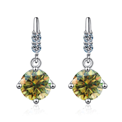 Colored Round Moissanite Stud Earrings in 925 Sterling Silver