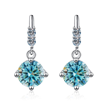 Colored Round Moissanite Stud Earrings in 925 Sterling Silver