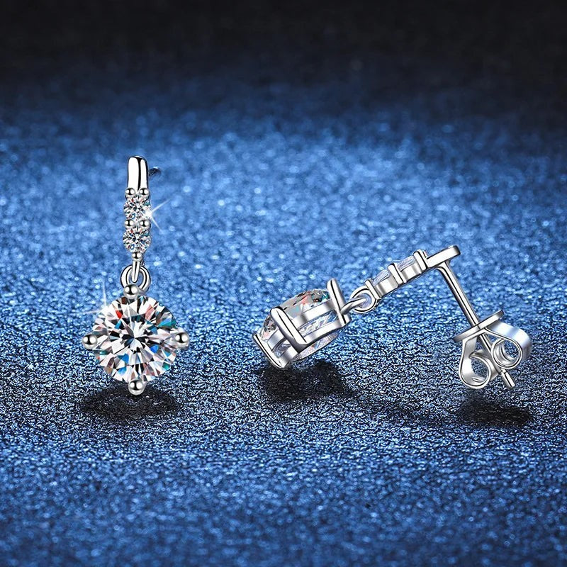 Colored Round Moissanite Stud Earrings in 925 Sterling Silver