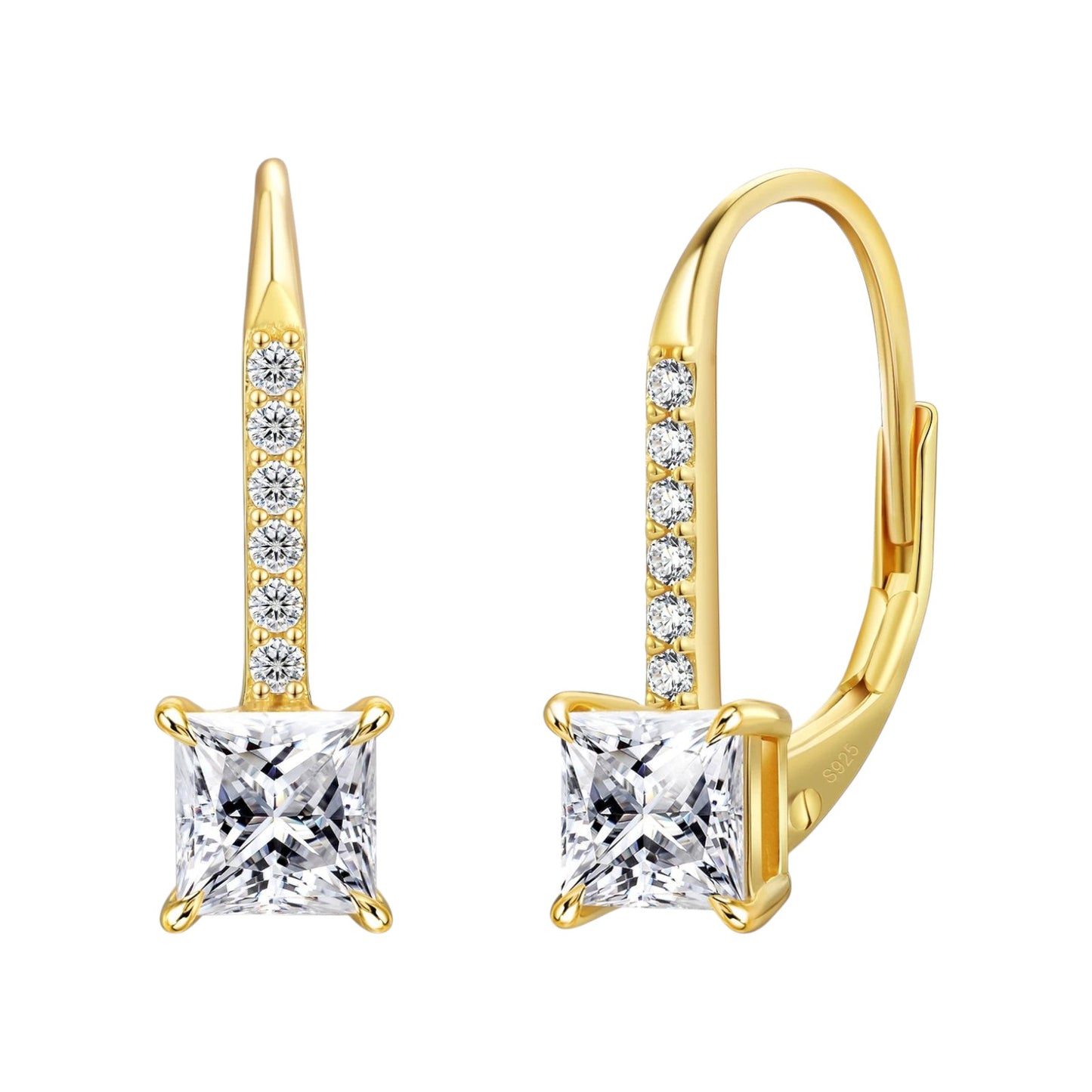 Princess-Cut Moissanite Leverback Drop Earrings in 925 Silver