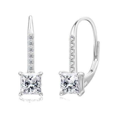 Princess-Cut Moissanite Leverback Drop Earrings in 925 Silver