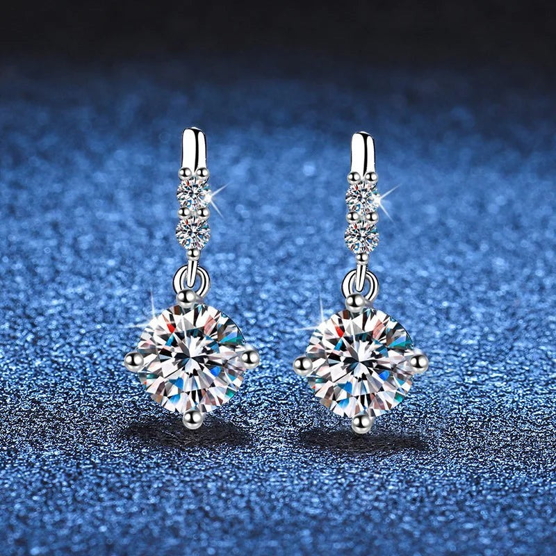 Colored Round Moissanite Stud Earrings in 925 Sterling Silver