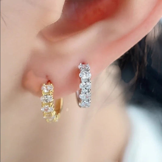 Oval-Cut Cubic Zirconia Hoop Earrings in 925 Sterling Silver