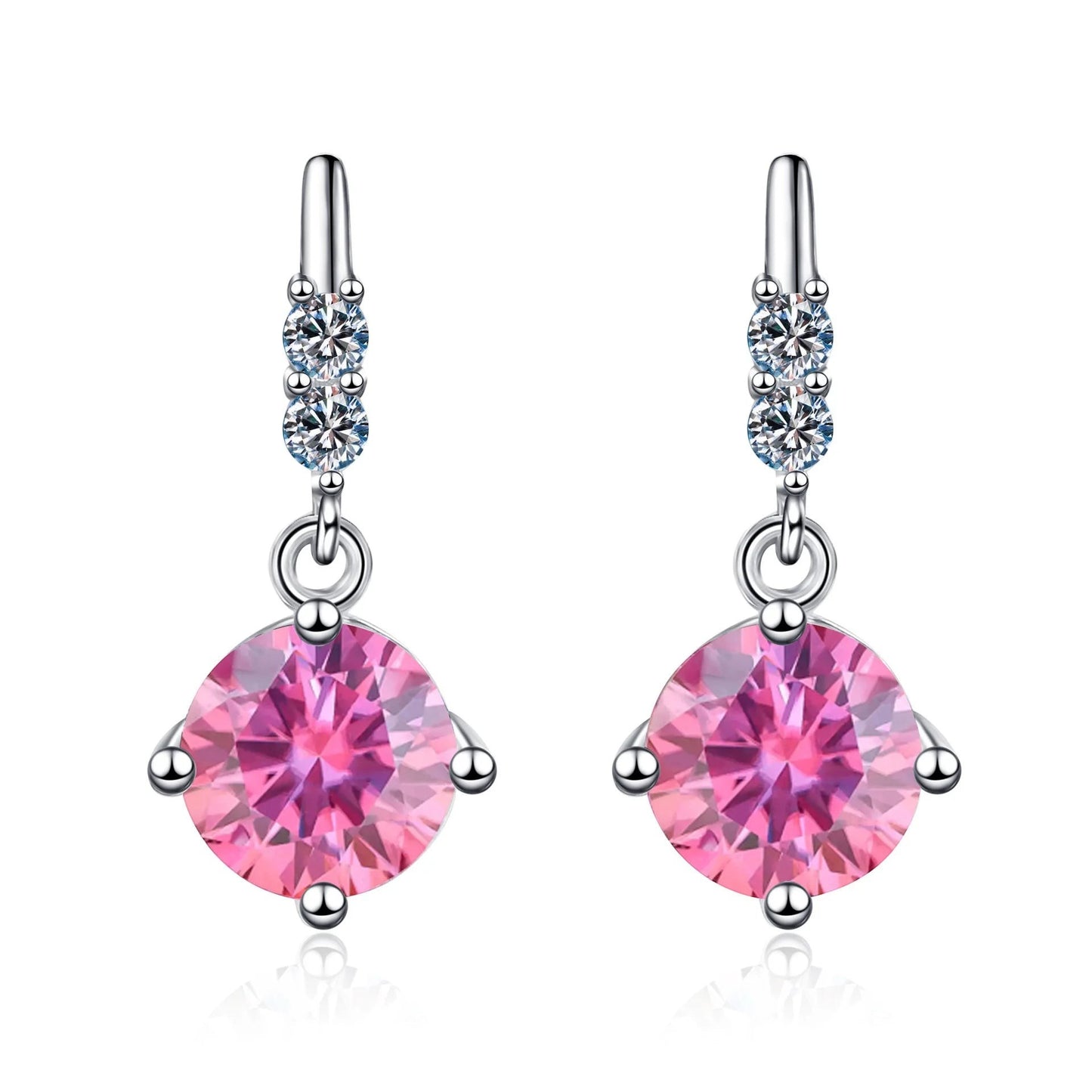 Colored Round Moissanite Stud Earrings in 925 Sterling Silver