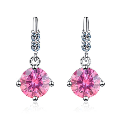 Colored Round Moissanite Stud Earrings in 925 Sterling Silver