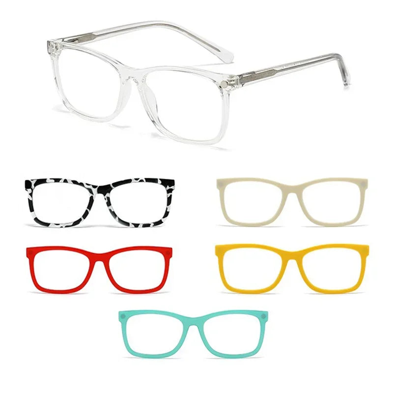 1 Frame+5 Clips Decorative Glasses Anti-Blue Light Myopia Can Be Matched Prescription Glasses Pin Frame Square Classic Glasses