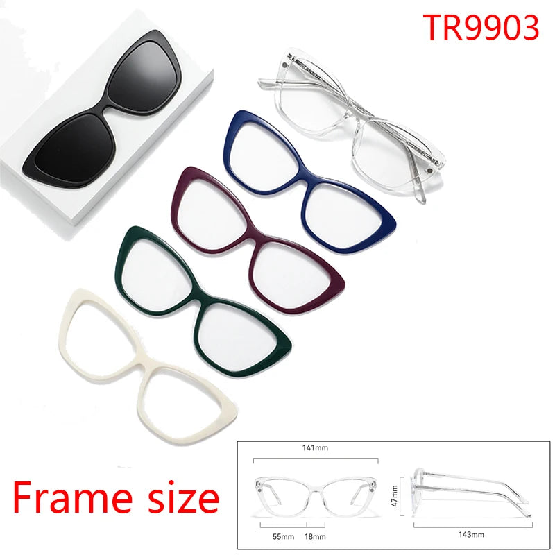 1 Frame+5 Clips Decorative Glasses Anti-Blue Light Myopia Can Be Matched Prescription Glasses Pin Frame Square Classic Glasses