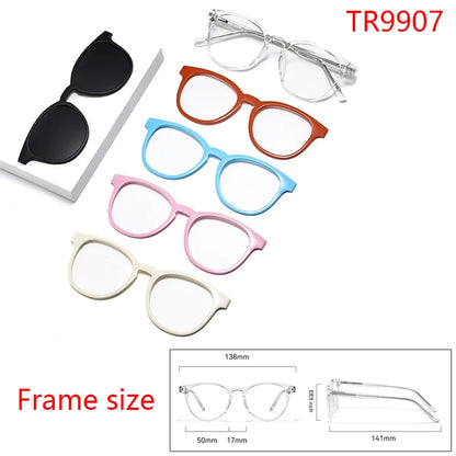 1 Frame+5 Clips Decorative Glasses Anti-Blue Light Myopia Can Be Matched Prescription Glasses Pin Frame Square Classic Glasses