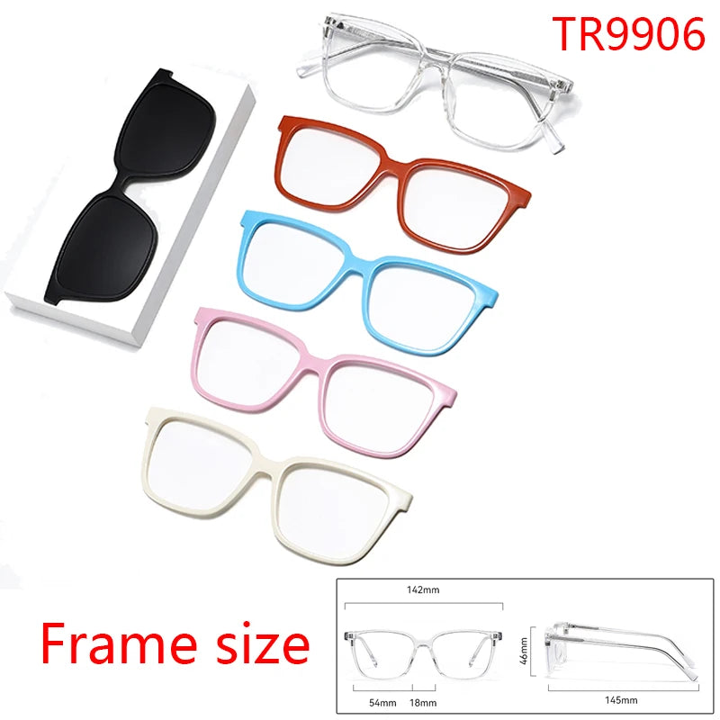 1 Frame+5 Clips Decorative Glasses Anti-Blue Light Myopia Can Be Matched Prescription Glasses Pin Frame Square Classic Glasses