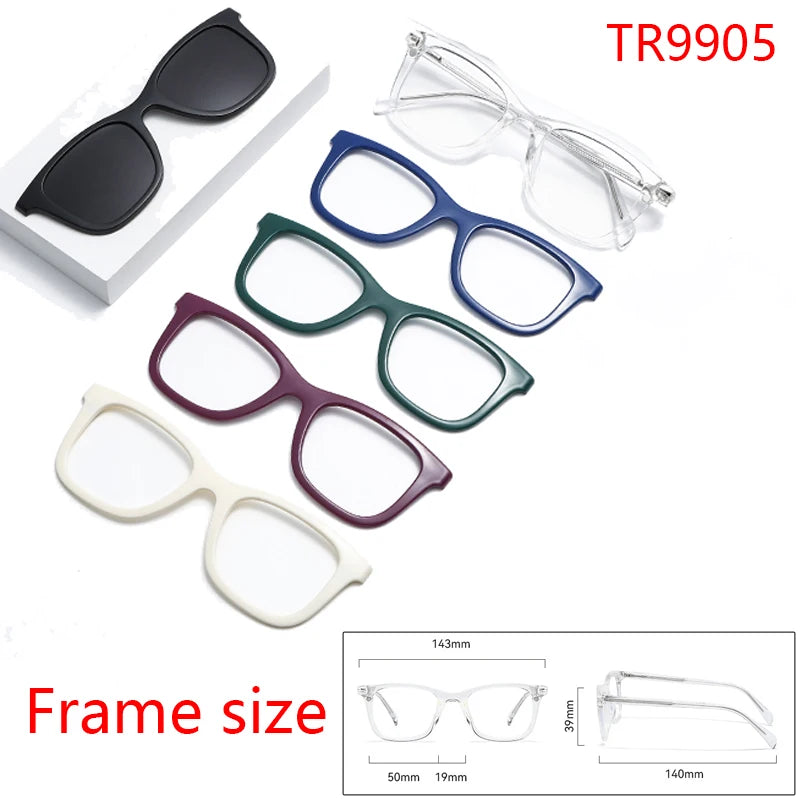 1 Frame+5 Clips Decorative Glasses Anti-Blue Light Myopia Can Be Matched Prescription Glasses Pin Frame Square Classic Glasses